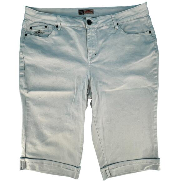 Faded Glory High Rise Capri Cropped White Denim Jeans 20W Embroidered Pockets - Picture 1 of 14